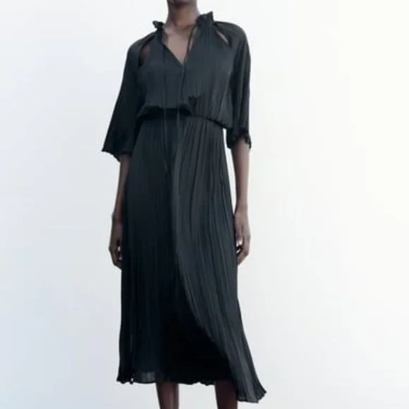 black satin midi slip dress Black Midi Dress with Front Side Tie – Haven LaRae Boutique